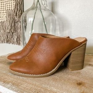 Brown Block Heel Mules